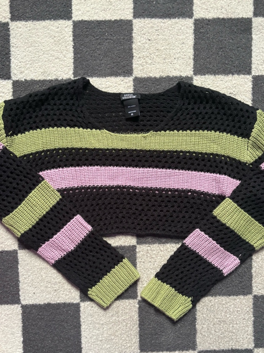 Black Striped Sweater with purple & green